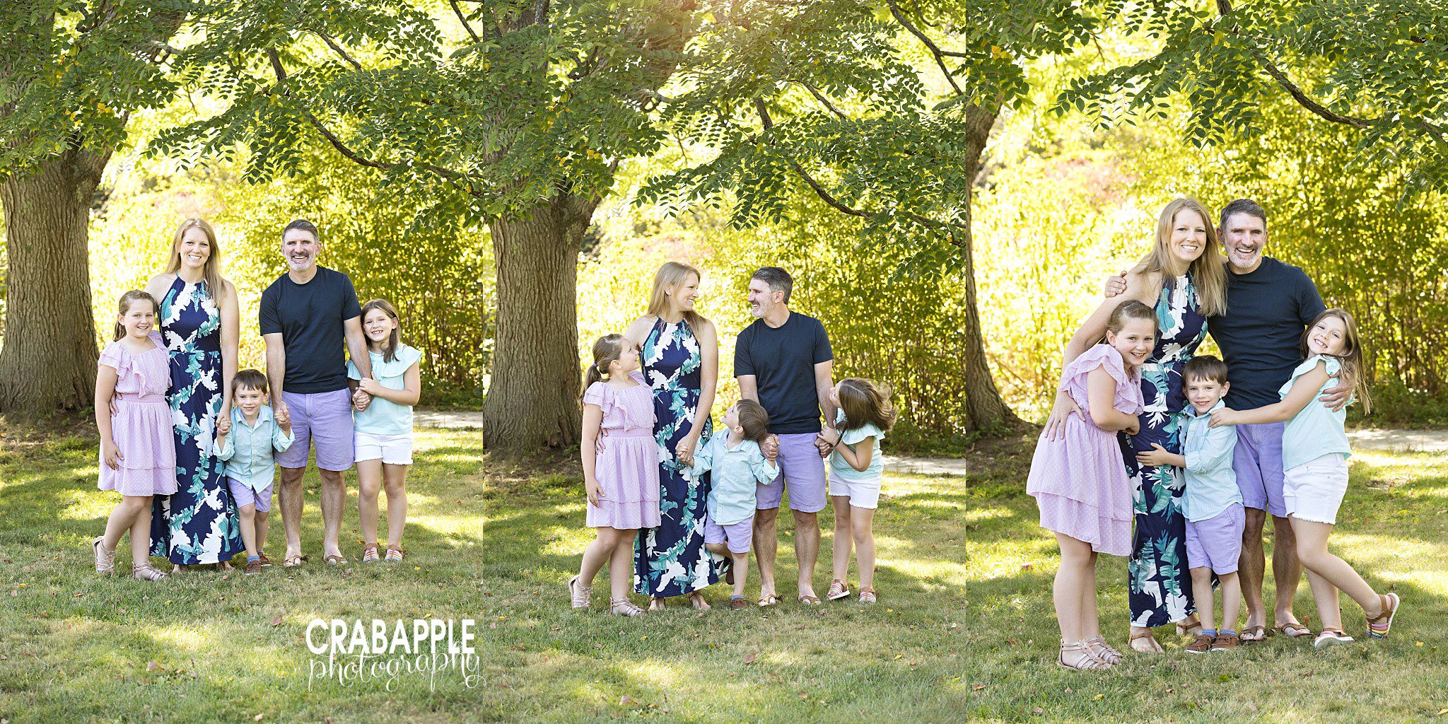 Collage of natural family portraits at the Acton Arboretum
