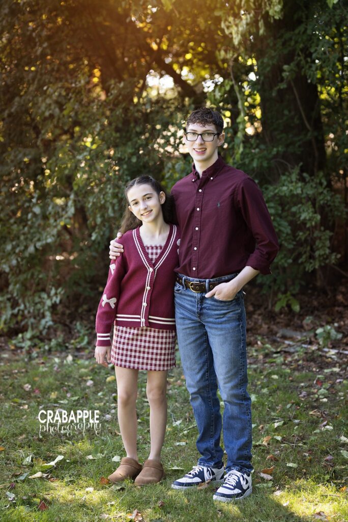 Medford MA fall sibling portrait Siblings photographed together during an outdoor fall session in Medford MA