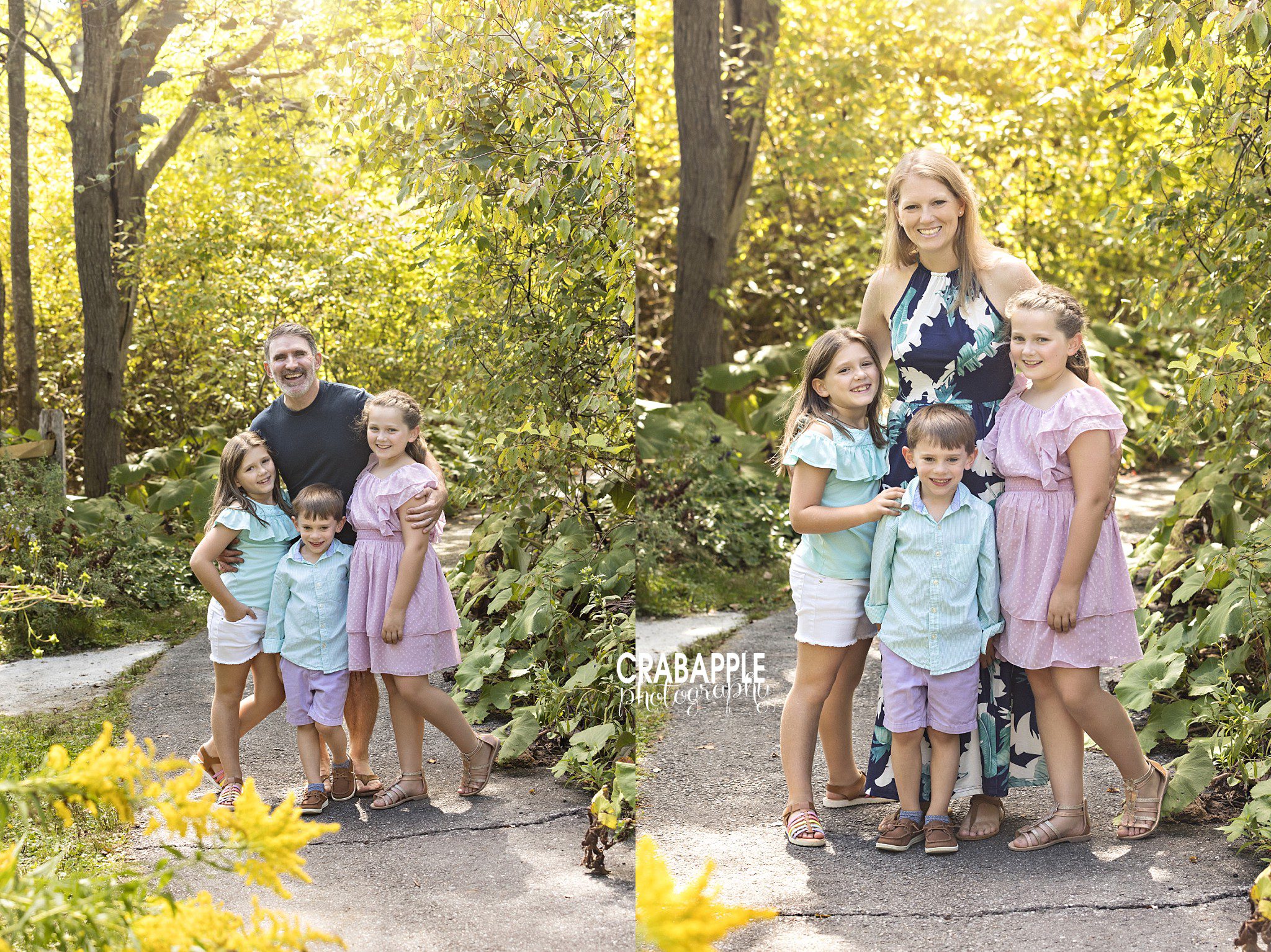Parents individually photographed with all three children during family portraits
