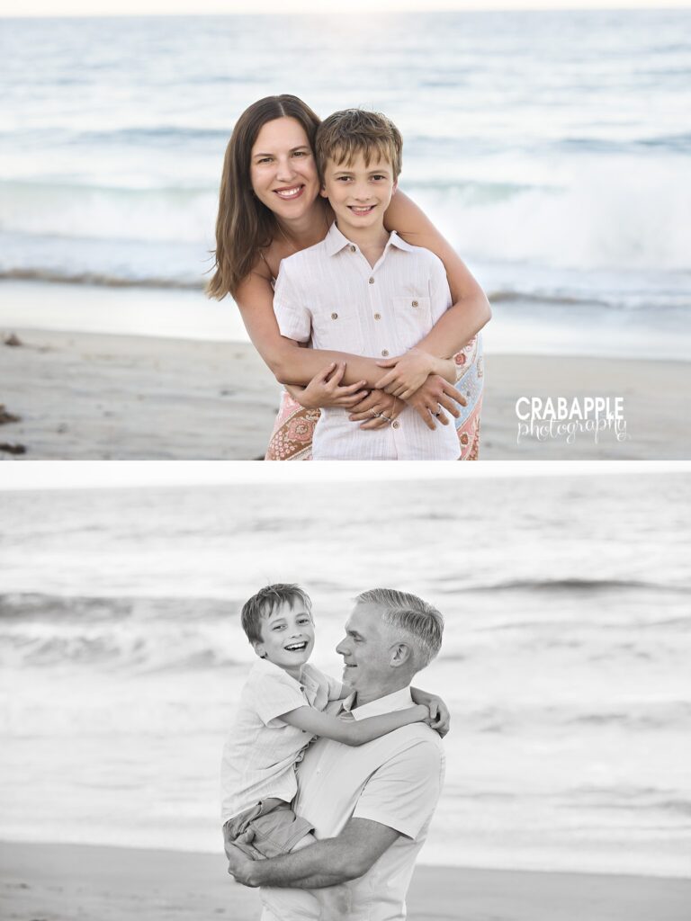 Collage of youngest son with each parent at Salisbury Beach
