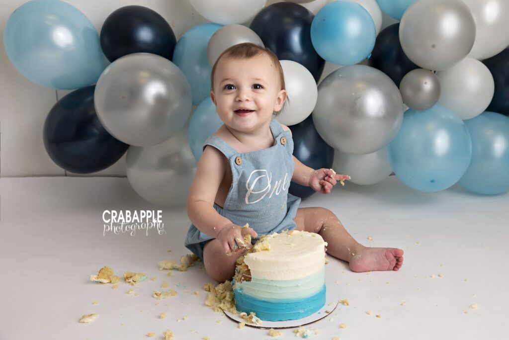 Baby boy first birthday portrait Baby boy celebrating his first birthday during a studio photography session