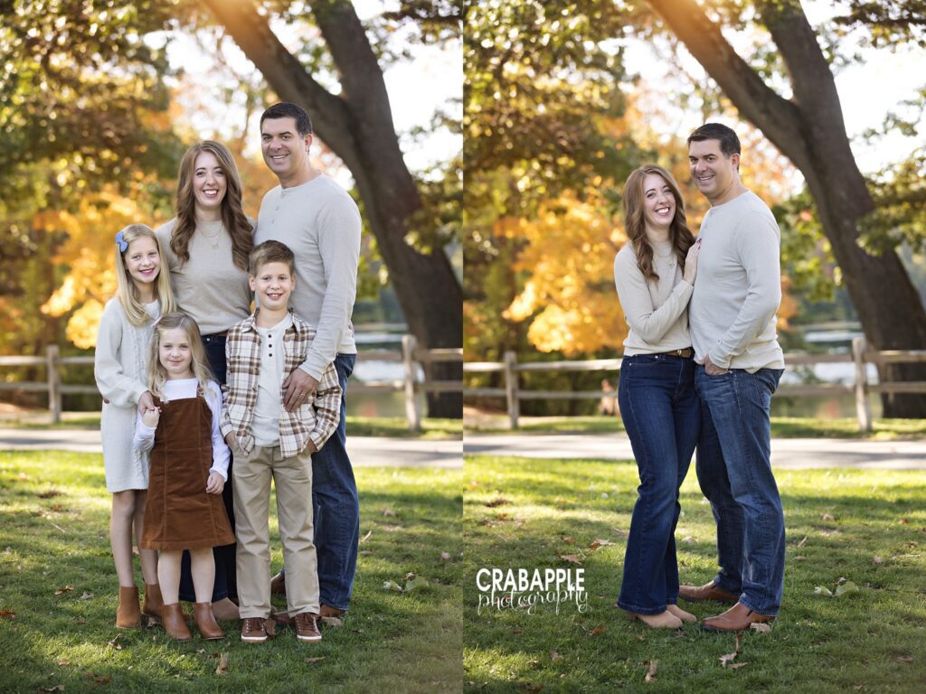 Bedford MA family standing together outdoors during a fall photo session
