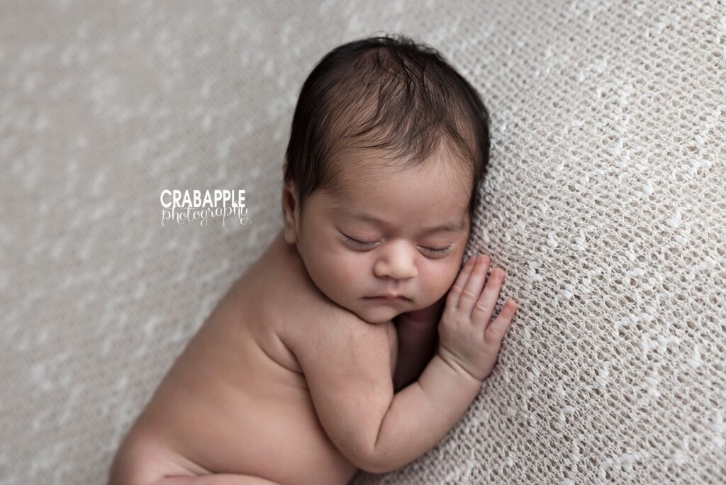 Simple portrait of newborn Miss S from Tewksbury, Massachusetts, photographed without props	